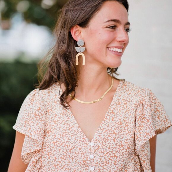 Tops - Vestique Orange and White Floral Crop Blouse
